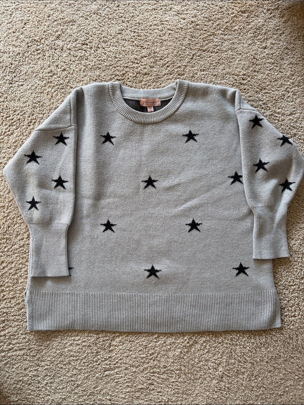 Philosophy Light Gray Crewneck Sweater with Black Stars